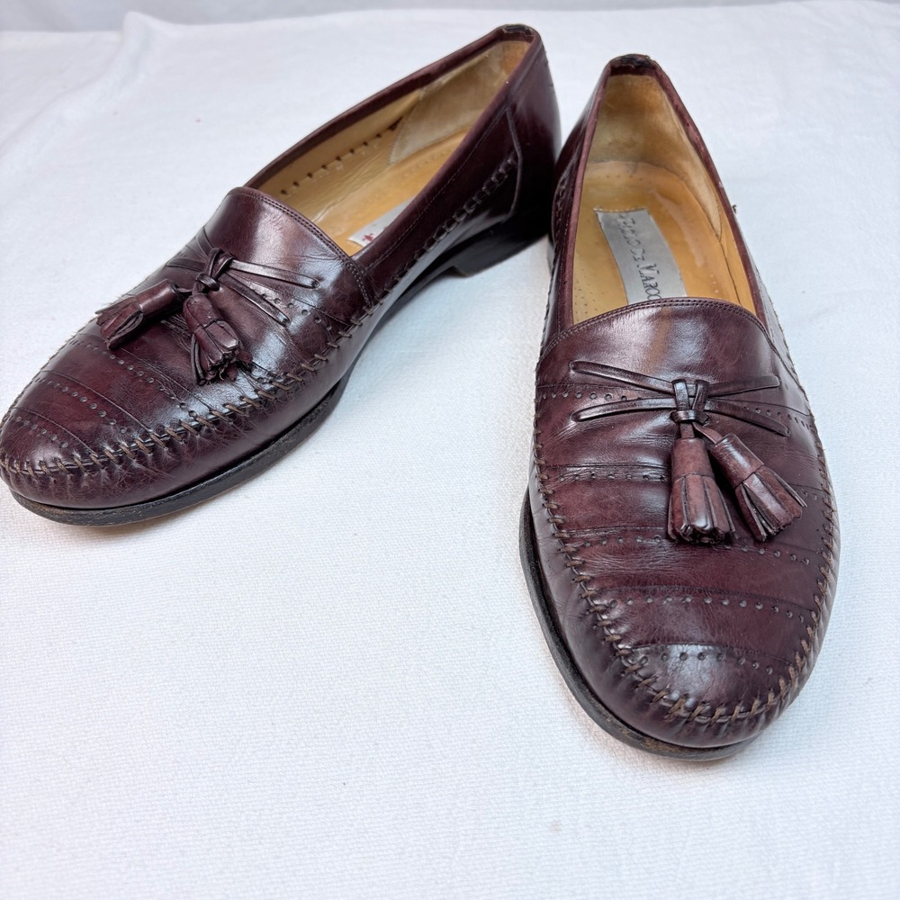 Vtg Paolo De Marco Mens 10.5 Oxblood Leather Hand Laced Tassel Loafers  Luxury
